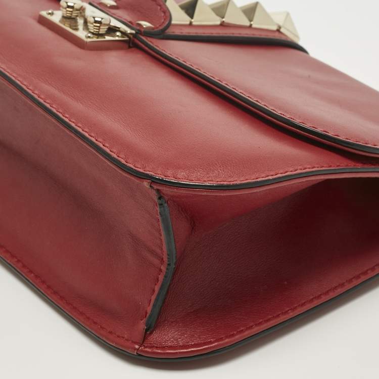 Pre Owned Valentino Red Leather Medium Glam Lock Chain Shoulder Bag