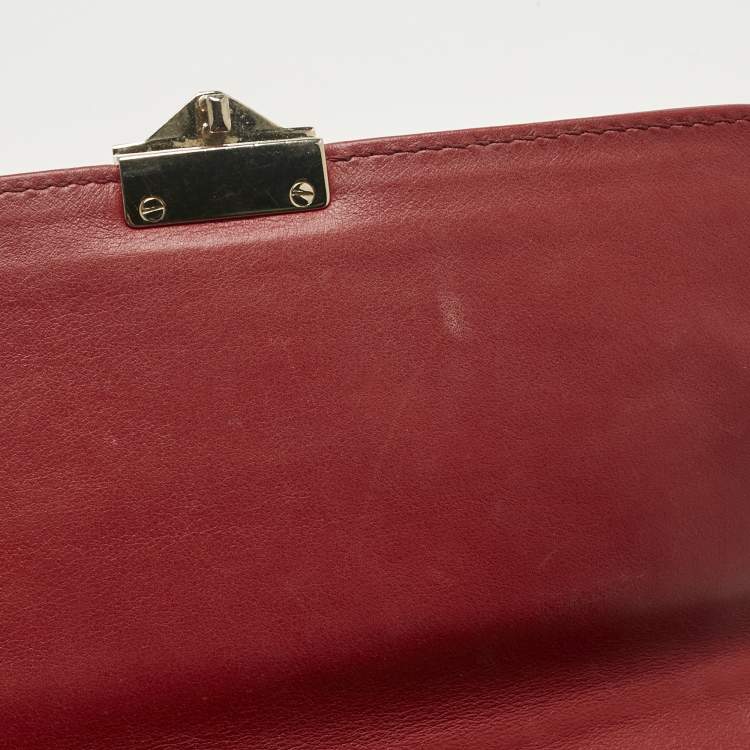 Pre Owned Valentino Red Leather Medium Glam Lock Chain Shoulder Bag