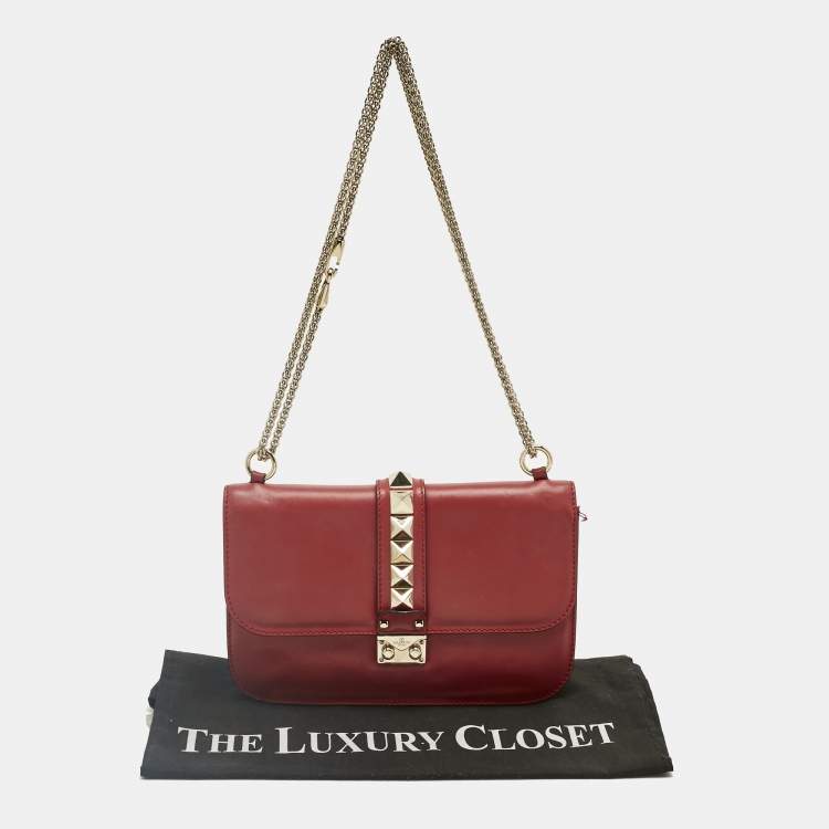 Pre Owned Valentino Red Leather Medium Glam Lock Chain Shoulder Bag