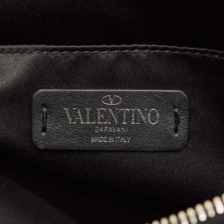 Pre Owned Valentino Black Leather Large VLTN Flat Zip Pouch