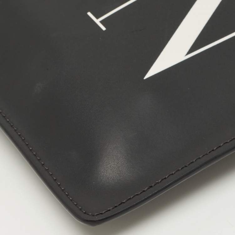 Pre Owned Valentino Black Leather Large VLTN Flat Zip Pouch