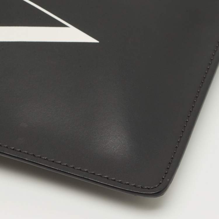 Pre Owned Valentino Black Leather Large VLTN Flat Zip Pouch