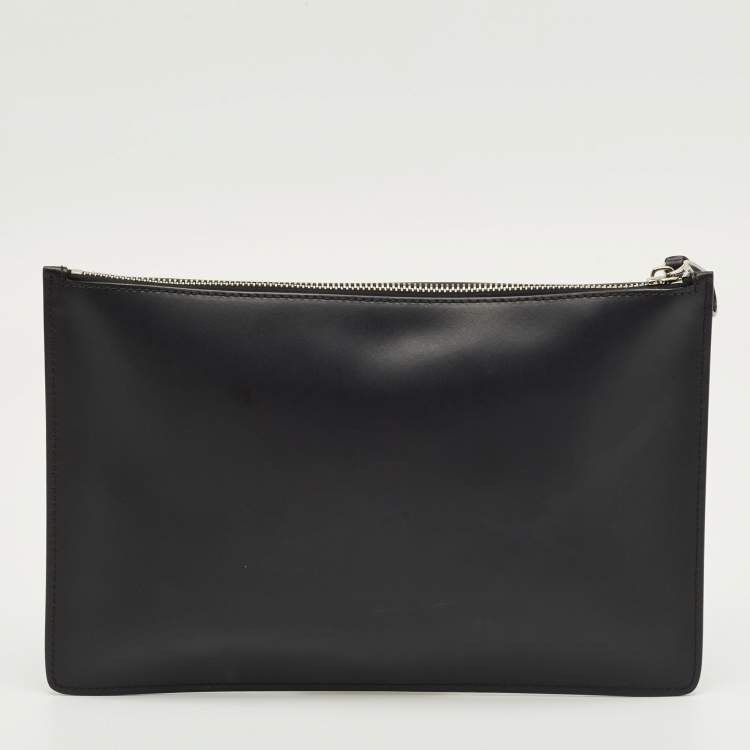 Pre Owned Valentino Black Leather Large VLTN Flat Zip Pouch