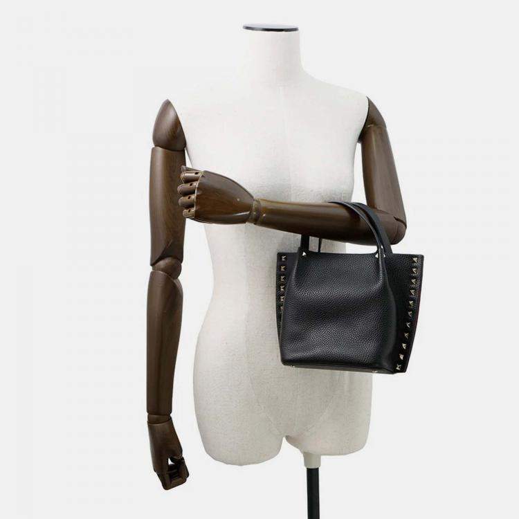 Pre Owned Valentino Garavani Rockstudded Tote Bag Black Leather