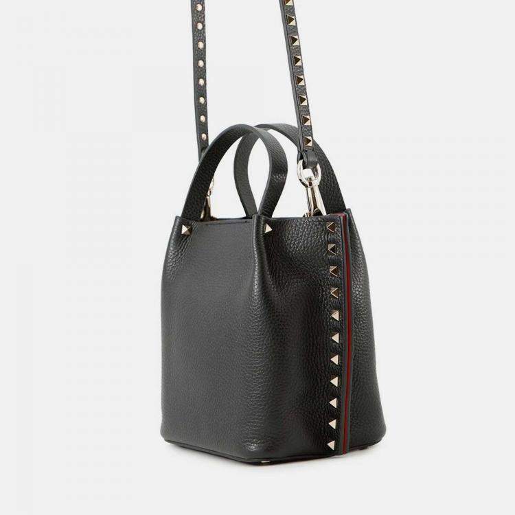 Pre Owned Valentino Garavani Rockstudded Tote Bag Black Leather
