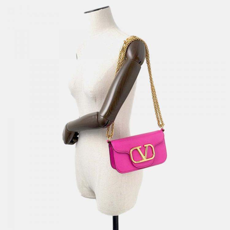 Pre Owned Valentino Garavani Loco 2Way Shoulder Bag Pink Leather Size Small