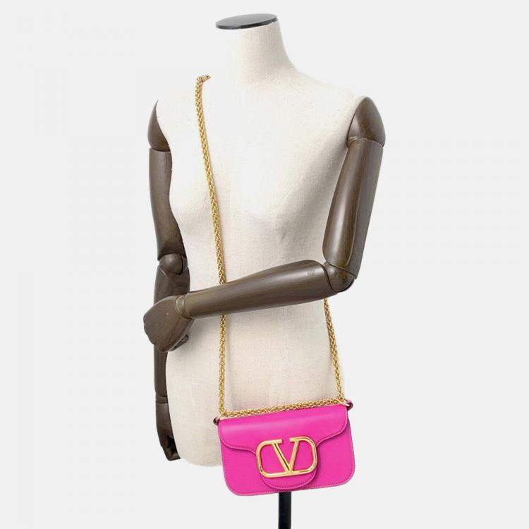 Pre Owned Valentino Garavani Loco 2Way Shoulder Bag Pink Leather Size Small