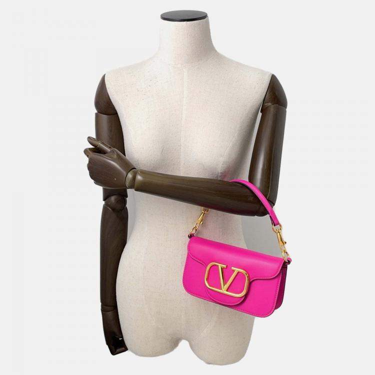 Pre Owned Valentino Garavani Loco 2Way Shoulder Bag Pink Leather Size Small
