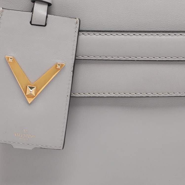 Pre Owned Valentino Ash Grey Leather My Rockstud Top Handle Bag