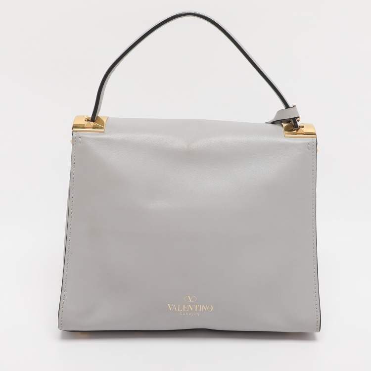 Pre Owned Valentino Ash Grey Leather My Rockstud Top Handle Bag
