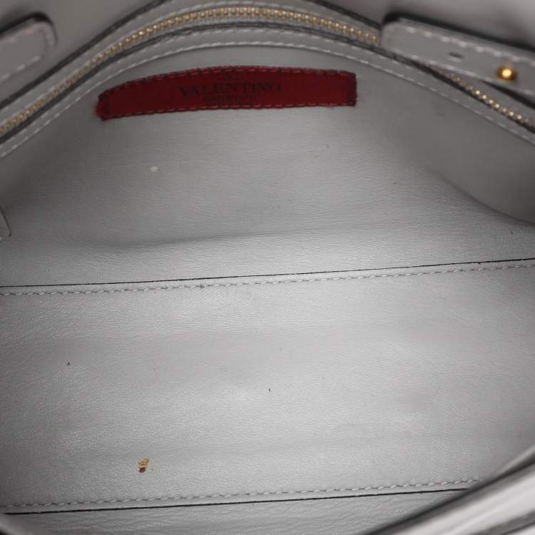 Pre Owned Valentino Ash Grey Leather My Rockstud Top Handle Bag