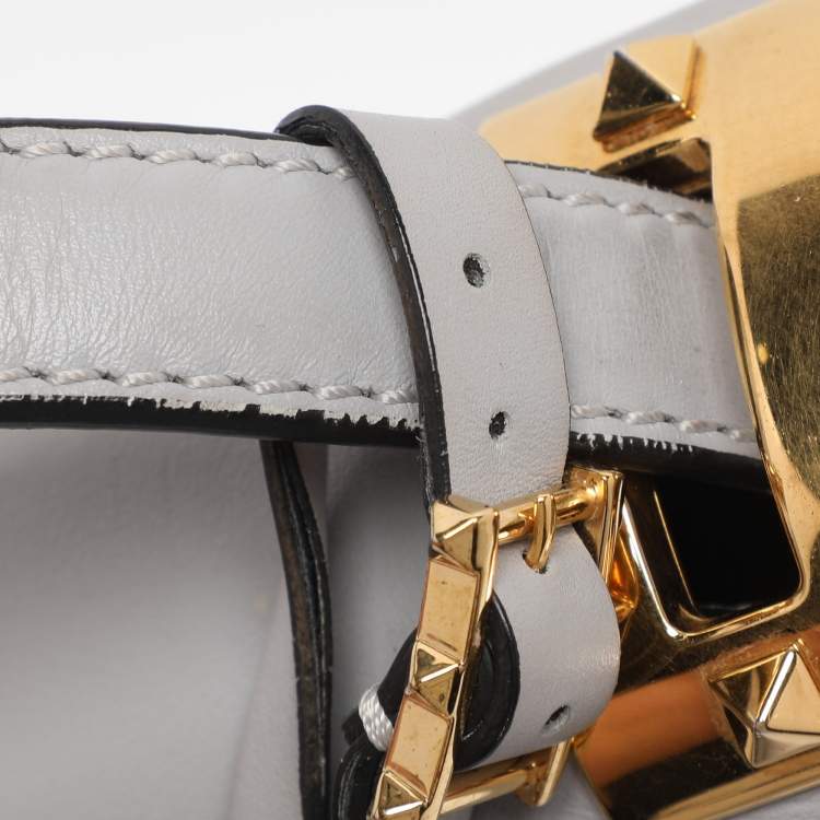 Pre Owned Valentino Ash Grey Leather My Rockstud Top Handle Bag