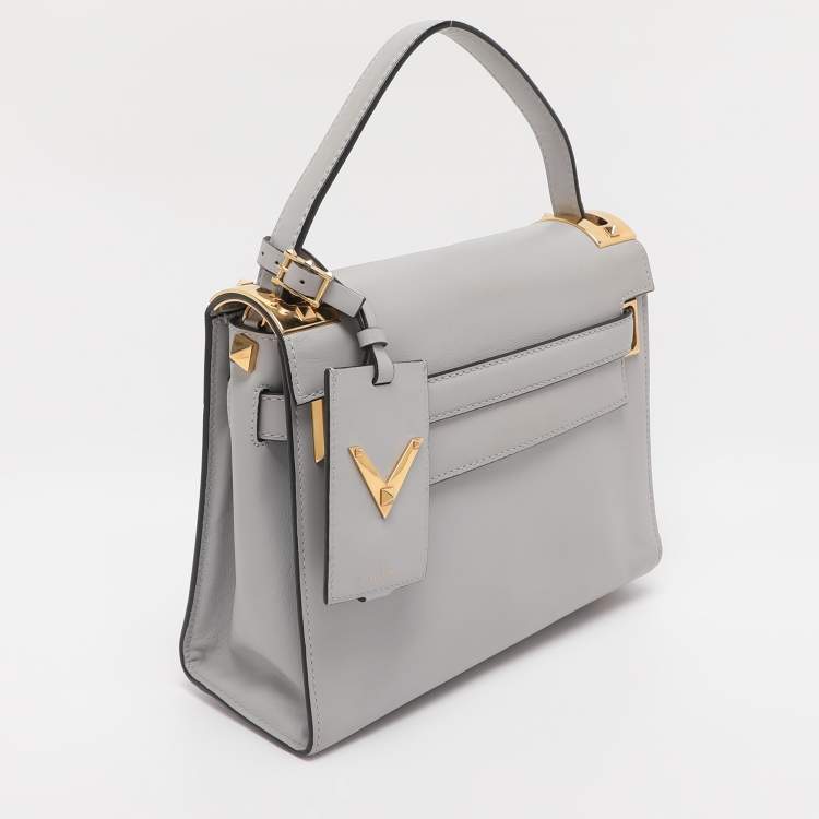 Pre Owned Valentino Ash Grey Leather My Rockstud Top Handle Bag