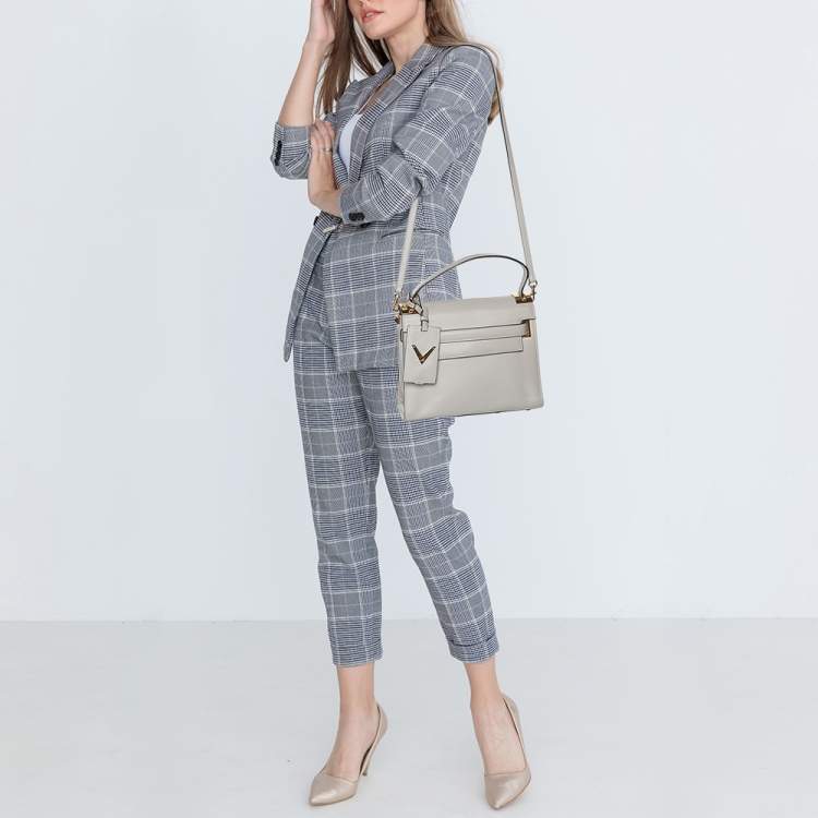 Pre Owned Valentino Ash Grey Leather My Rockstud Top Handle Bag