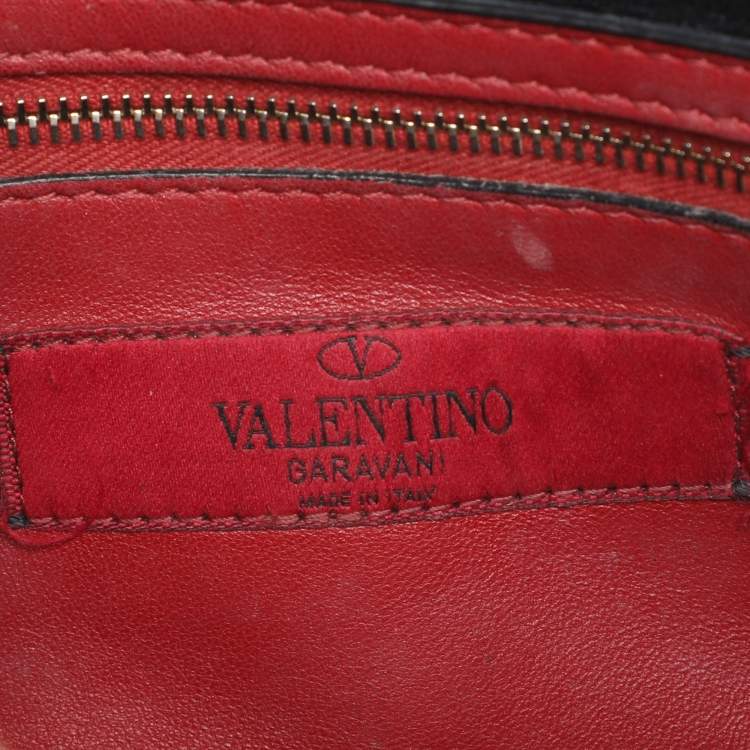 Pre Owned Valentino Black Quilted Leather Medium Rockstud Spike Top Handle Bag