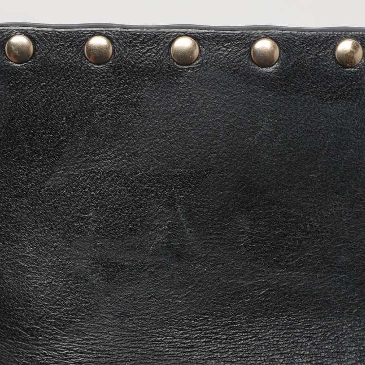 Pre Owned Valentino Black Quilted Leather Medium Rockstud Spike Top Handle Bag