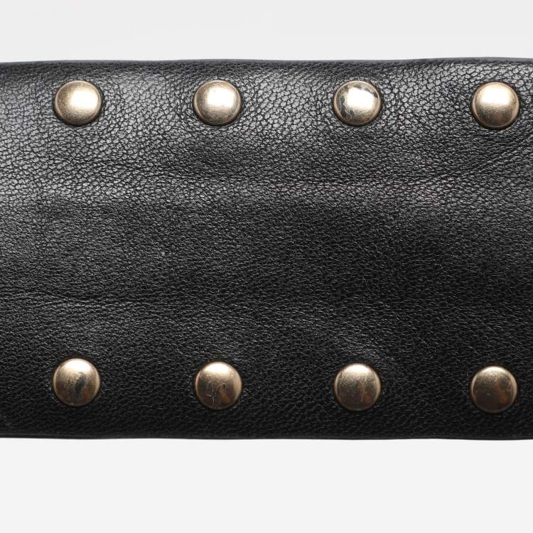 Pre Owned Valentino Black Quilted Leather Medium Rockstud Spike Top Handle Bag