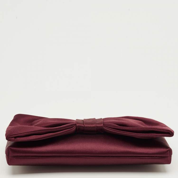 Pre Owned Valentino Red Satin Bow Clutch
