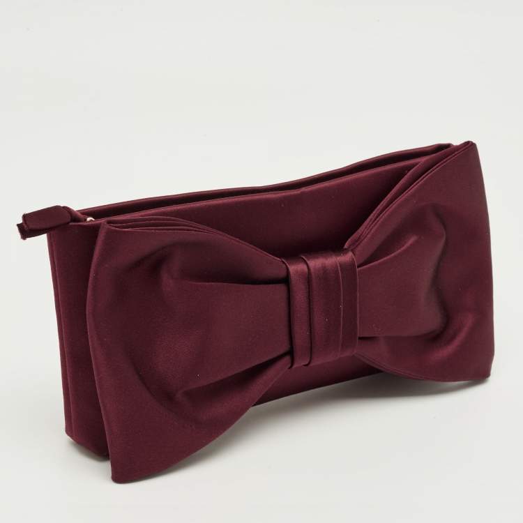 Pre Owned Valentino Red Satin Bow Clutch