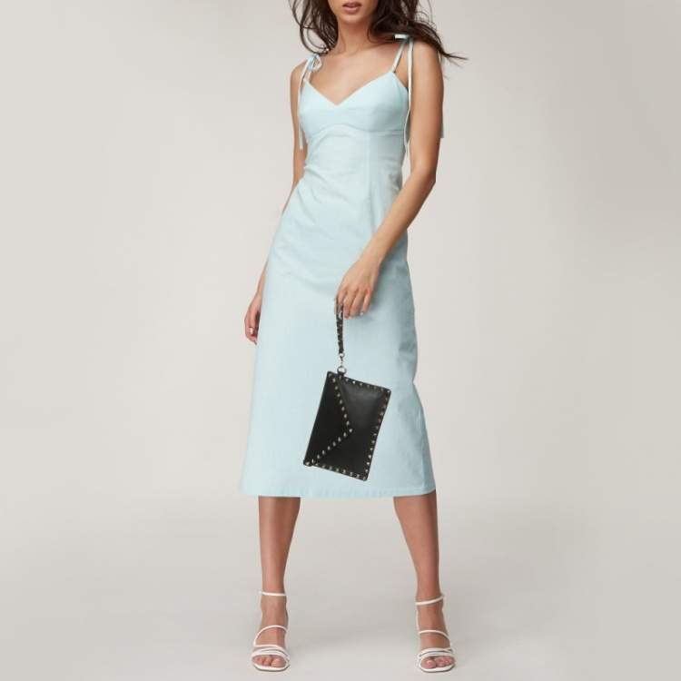 Pre Owned Valentino Black Leather Rockstud Envelope Wristlet Clutch