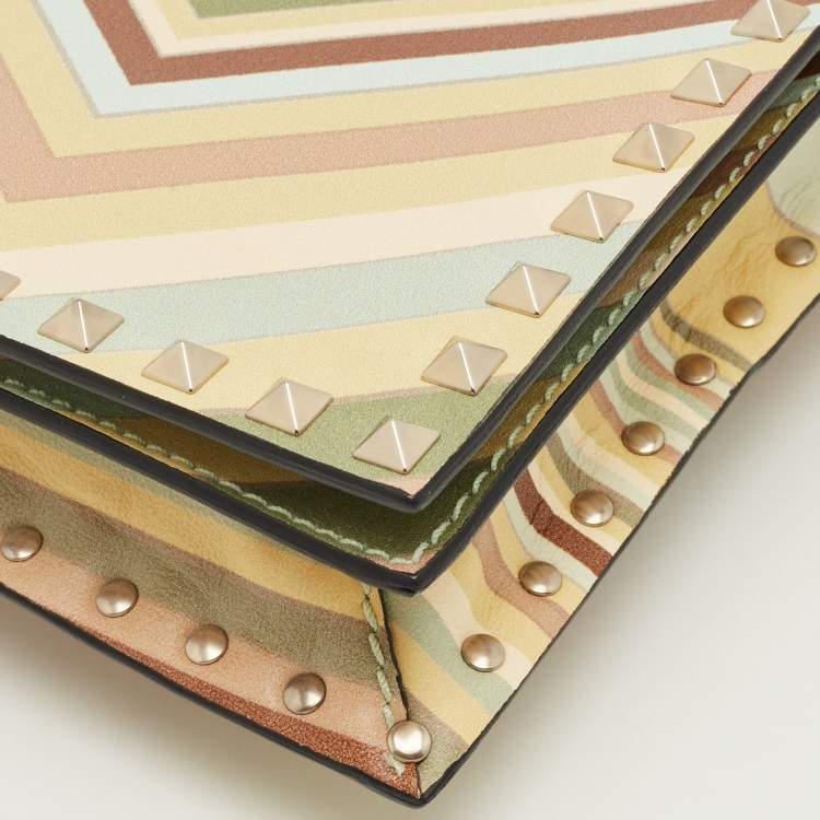 Pre Owned Valentino Multicolor Leather Native Couture 1975 Rockstud Wristlet Clutch