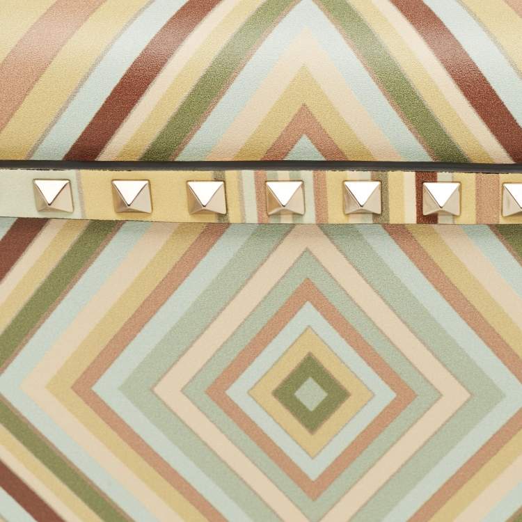Pre Owned Valentino Multicolor Leather Native Couture 1975 Rockstud Wristlet Clutch