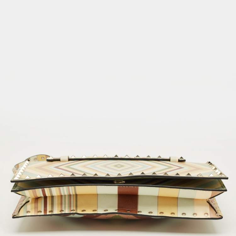 Pre Owned Valentino Multicolor Leather Native Couture 1975 Rockstud Wristlet Clutch