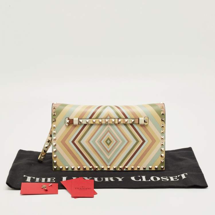 Pre Owned Valentino Multicolor Leather Native Couture 1975 Rockstud Wristlet Clutch