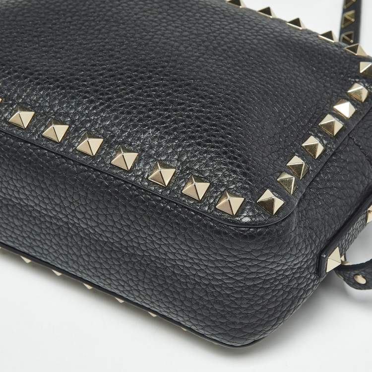Pre Owned Valentino Black Leather Rockstud Camera Crossbody Bag