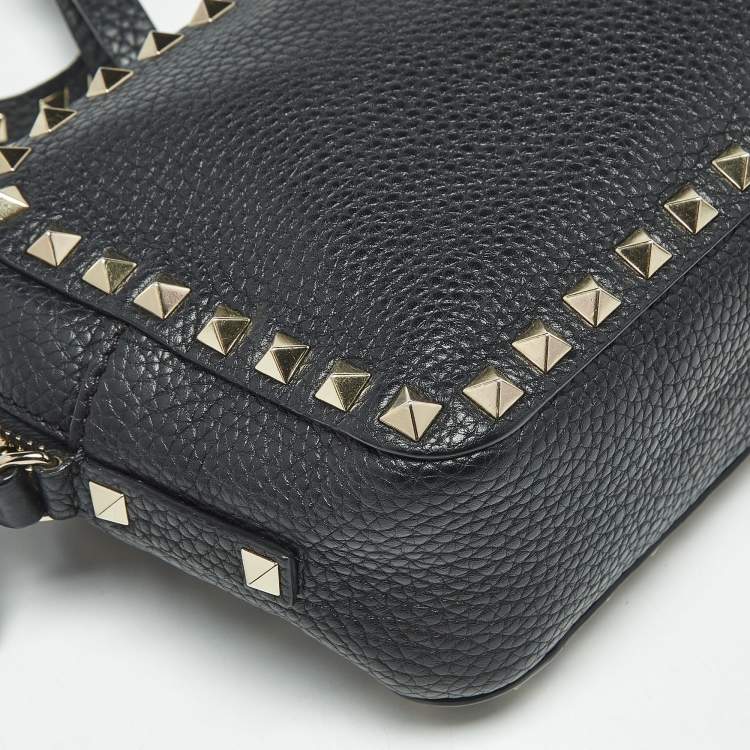 Pre Owned Valentino Black Leather Rockstud Camera Crossbody Bag