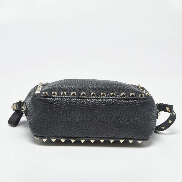Pre Owned Valentino Black Leather Rockstud Camera Crossbody Bag