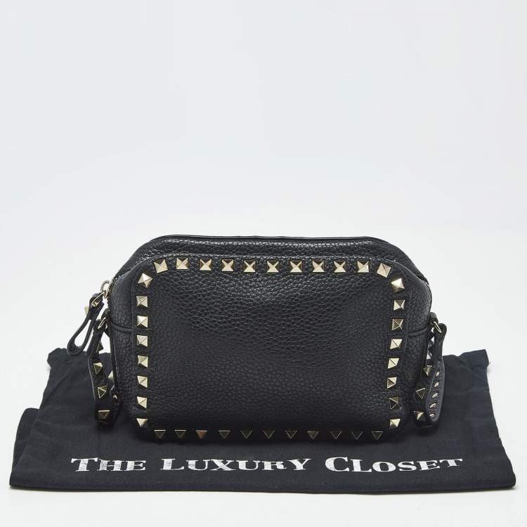 Pre Owned Valentino Black Leather Rockstud Camera Crossbody Bag
