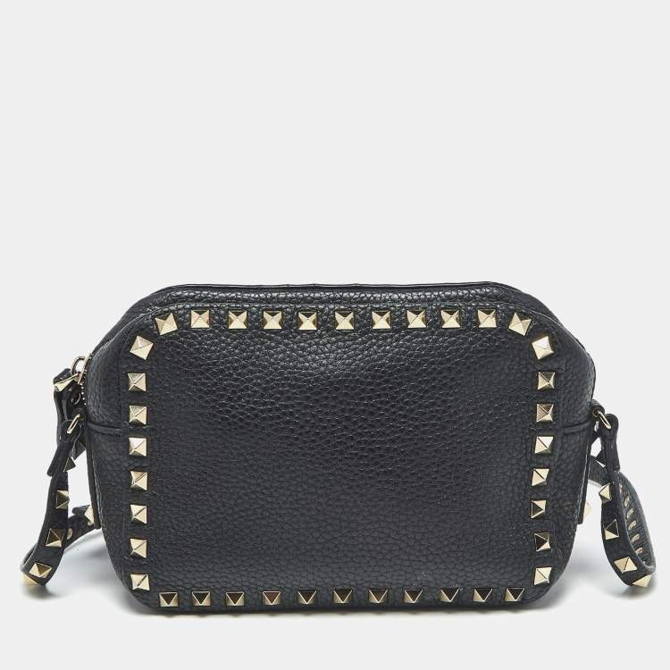 Pre Owned Valentino Black Leather Rockstud Camera Crossbody Bag