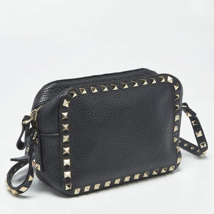 Pre Owned Valentino Black Leather Rockstud Camera Crossbody Bag