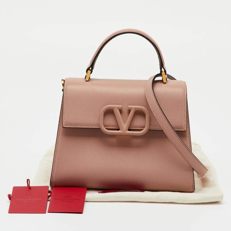Pre Owned Valentino Beige Leather Small VSling Top Handle Bag