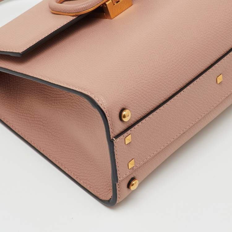 Pre Owned Valentino Beige Leather Small VSling Top Handle Bag