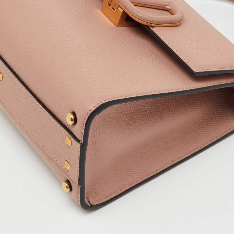 Pre Owned Valentino Beige Leather Small VSling Top Handle Bag