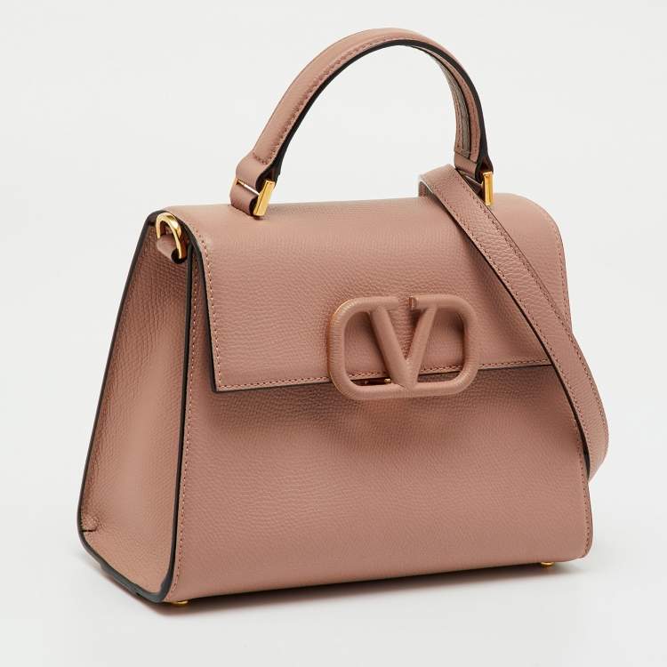 Pre Owned Valentino Beige Leather Small VSling Top Handle Bag