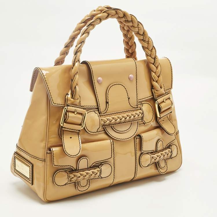 Pre Owned Valentino Light Brown Patent Leather Histoire Satchel