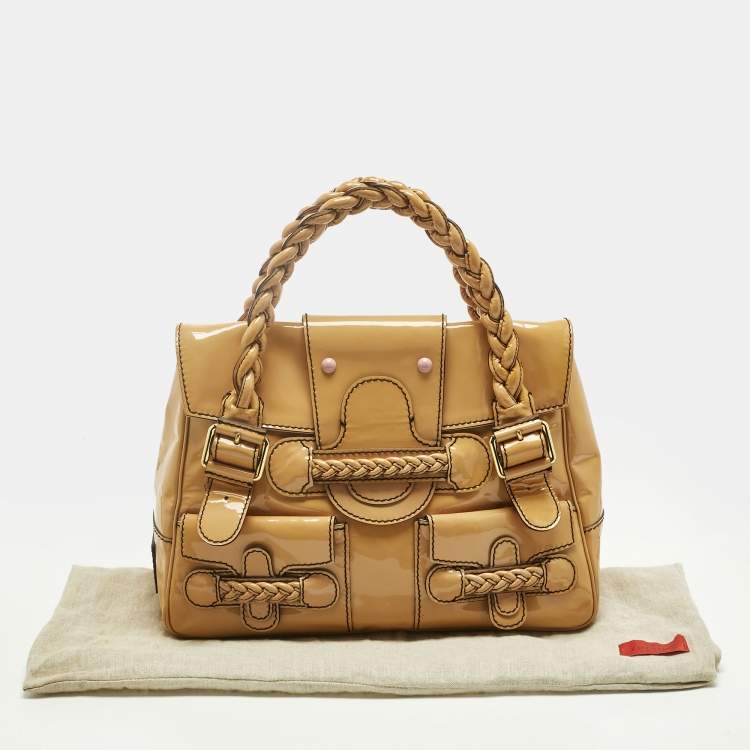 Pre Owned Valentino Light Brown Patent Leather Histoire Satchel