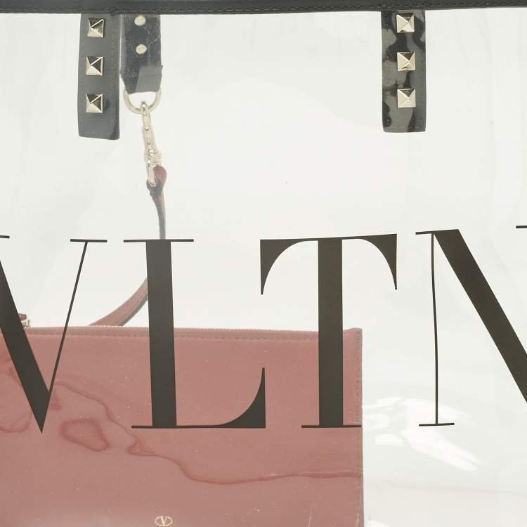 Pre Owned Valentino Black/Red Leather and PVC VLTN Rockstud Tote