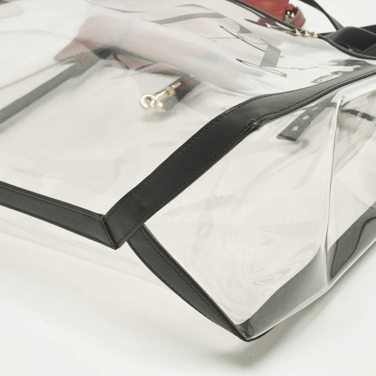 Pre Owned Valentino Black/Red Leather and PVC VLTN Rockstud Tote