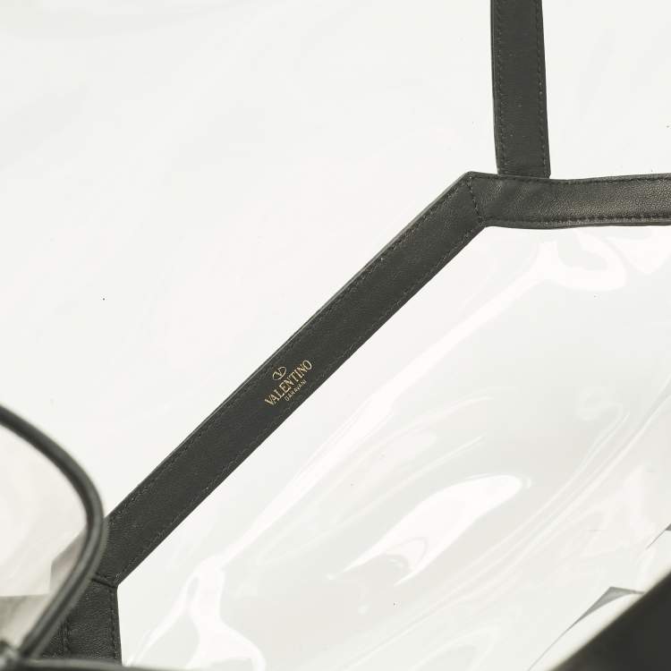 Pre Owned Valentino Black/Red Leather and PVC VLTN Rockstud Tote