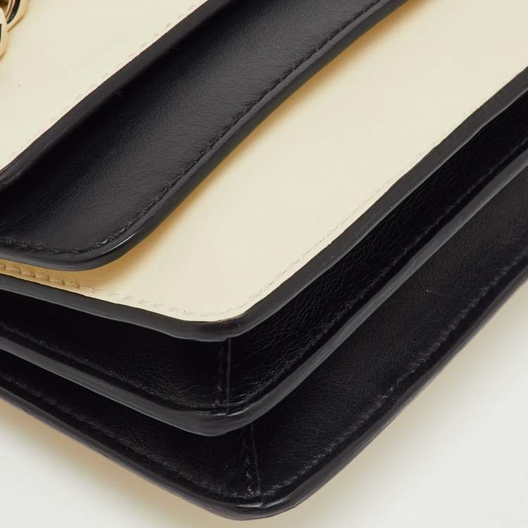 Pre Owned Valentino Cream/Black Leather Rockstud Chain Link Flap Clutch