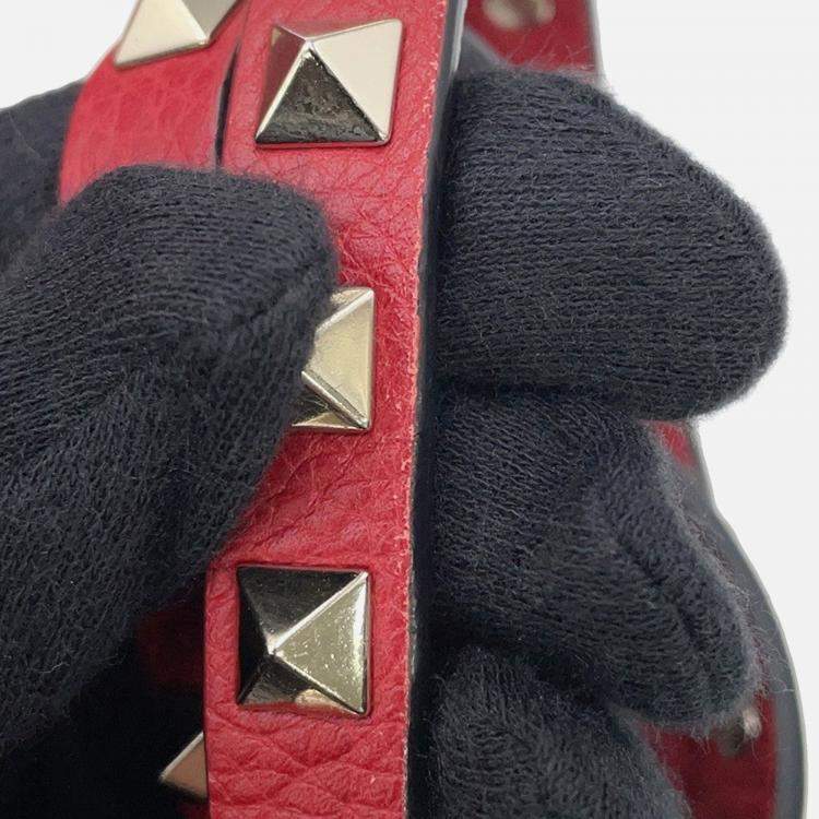 Pre Owned Valentino Garavani Rock Studded 2-Way Shoulder Bag Red Leather