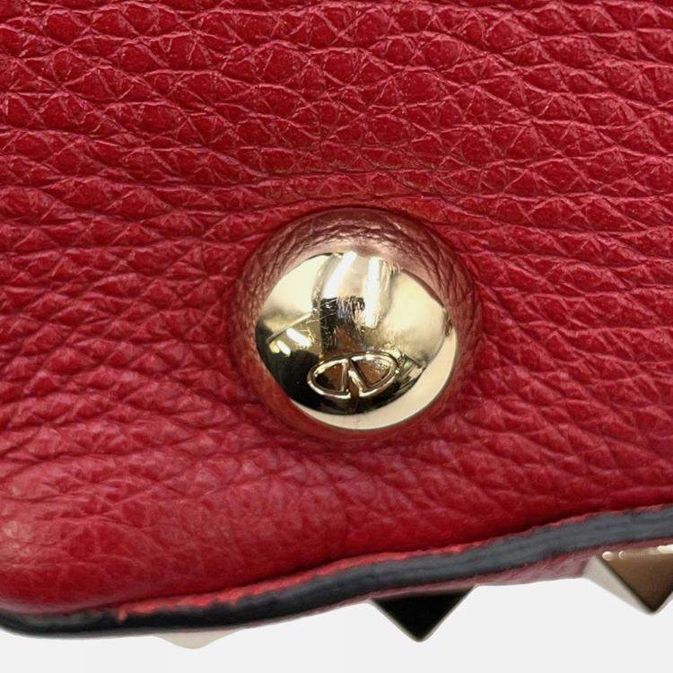 Pre Owned Valentino Garavani Rock Studded 2-Way Shoulder Bag Red Leather