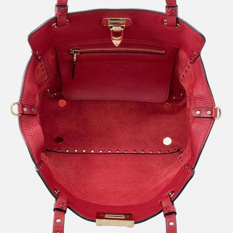 Pre Owned Valentino Garavani Rock Studded 2-Way Shoulder Bag Red Leather