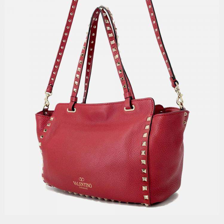 Pre Owned Valentino Garavani Rock Studded 2-Way Shoulder Bag Red Leather