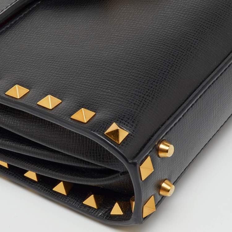 Pre Owned Valentino Black Leather Alcove Rockstud Top Handle Bag
