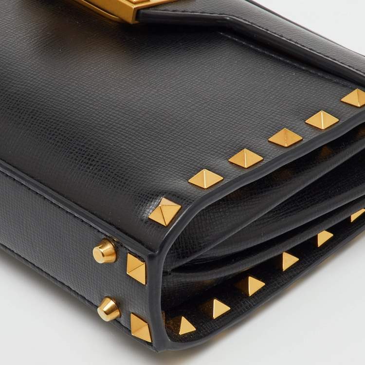 Pre Owned Valentino Black Leather Alcove Rockstud Top Handle Bag